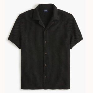 J. Crew Short-sleeve textured camp shirt Medium Waffle Knit Shirt Black